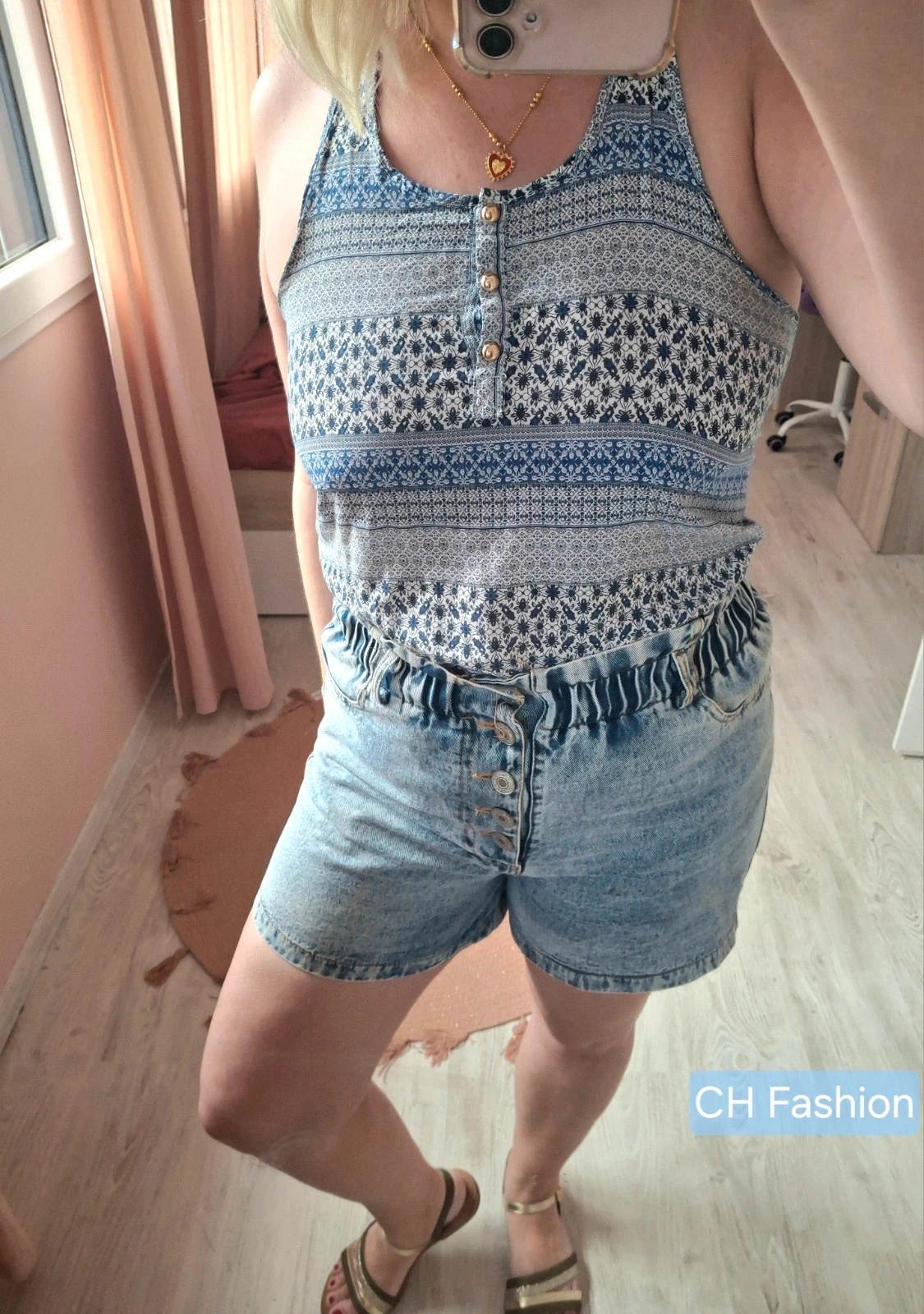 💙 Superbe haut/top débardeur femme bohème fluide bleu/blanc CH Fashion – Taille XS/S 💙